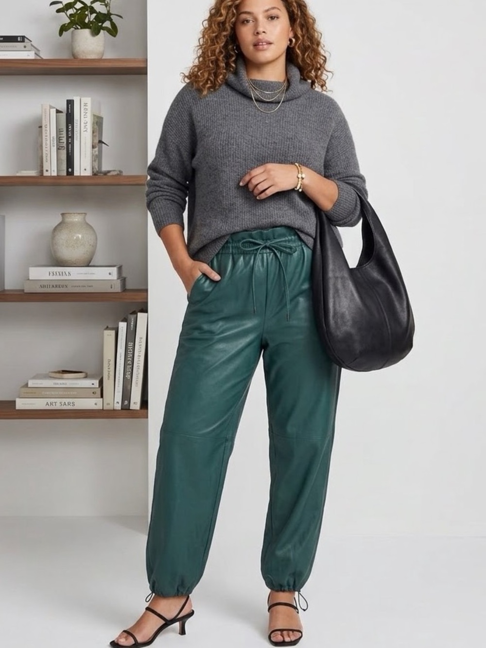 Pilcro for Anthropologie Dark Green Faux Leather Soft Parachute Pants, LP!